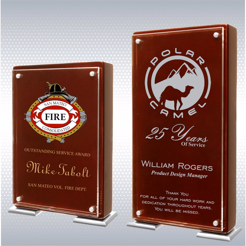 7 1/4" Rosewood Finish High Gloss Floating Acrylic Standup Plaque