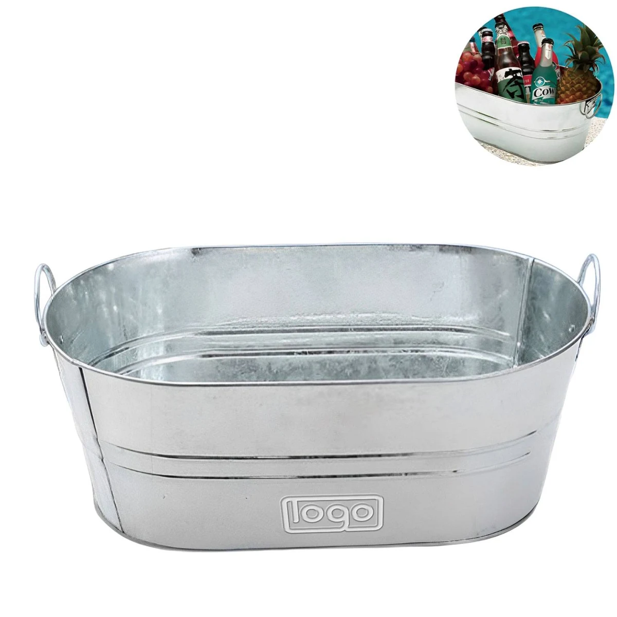 Oval Metal Galvanized Ice Bucket W/ Side Handles 1