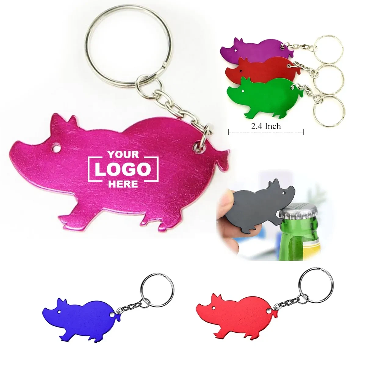 Pig Shape Aluminum Keyring Bottle Opener 1