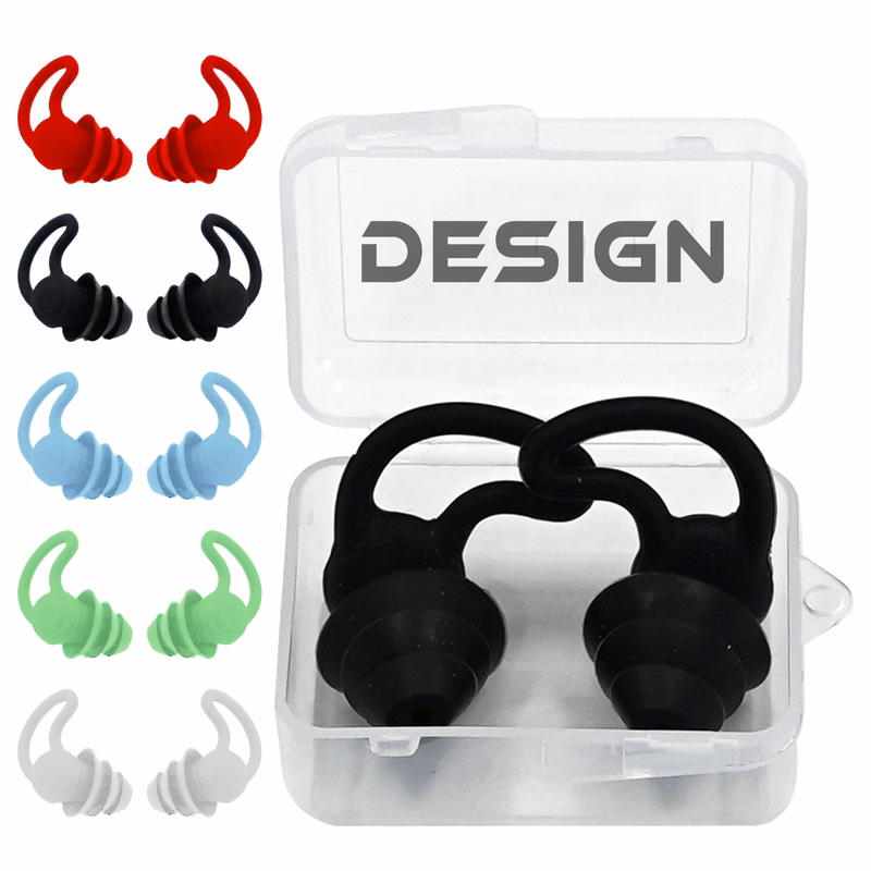 Waterproof Silicone Noise Cancelling Earplugs and Clear Clip Case