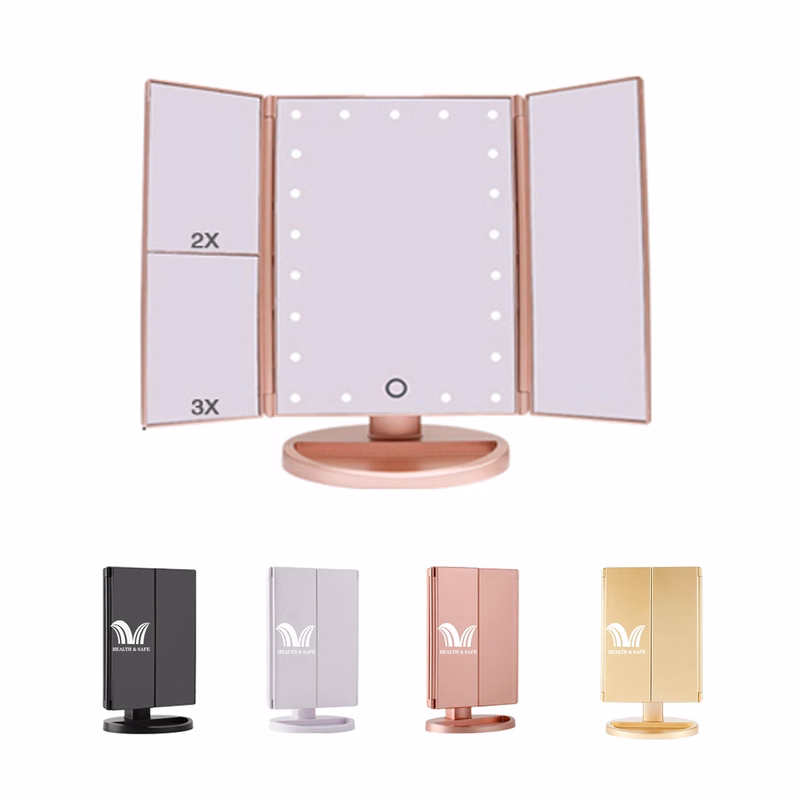 Tri-Fold Lighted Vanity Make Up Mirror Touch Screen 3X/2X/1X