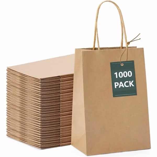 1000 Pack 5.04"x3.74"x8.66" Brown Kraft Bags With Handles for Work, School and Travel