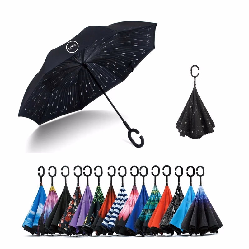 Double Layer Inverted Umbrella with C-Shaped Handle