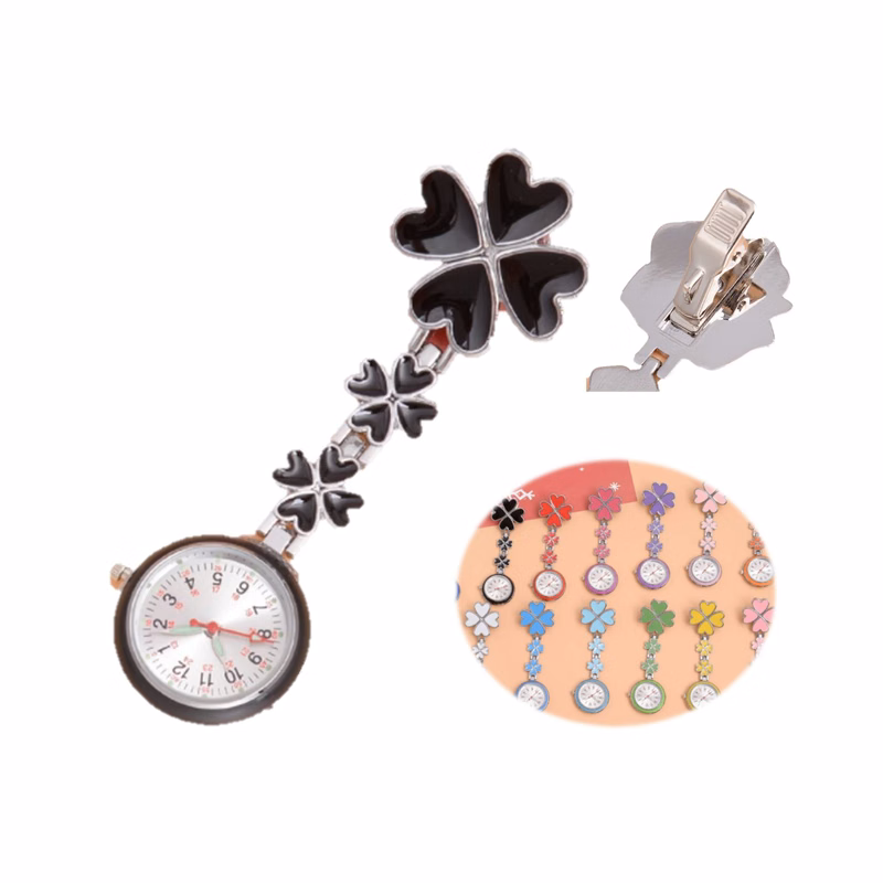 Four-Leaf Clover Shape Clip Brooch Nurse Watch