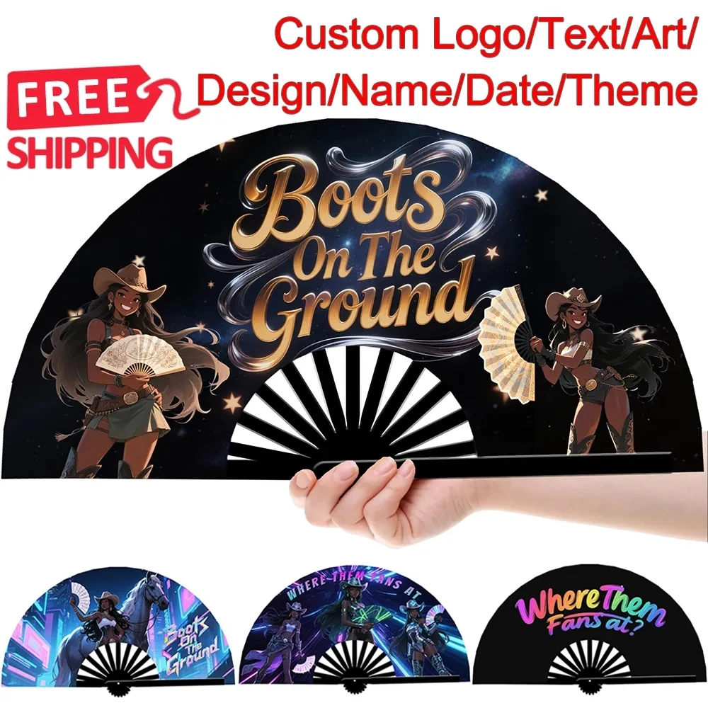 Custom Boots on the Ground Hand Fan Foldable Cowboy Carter 1