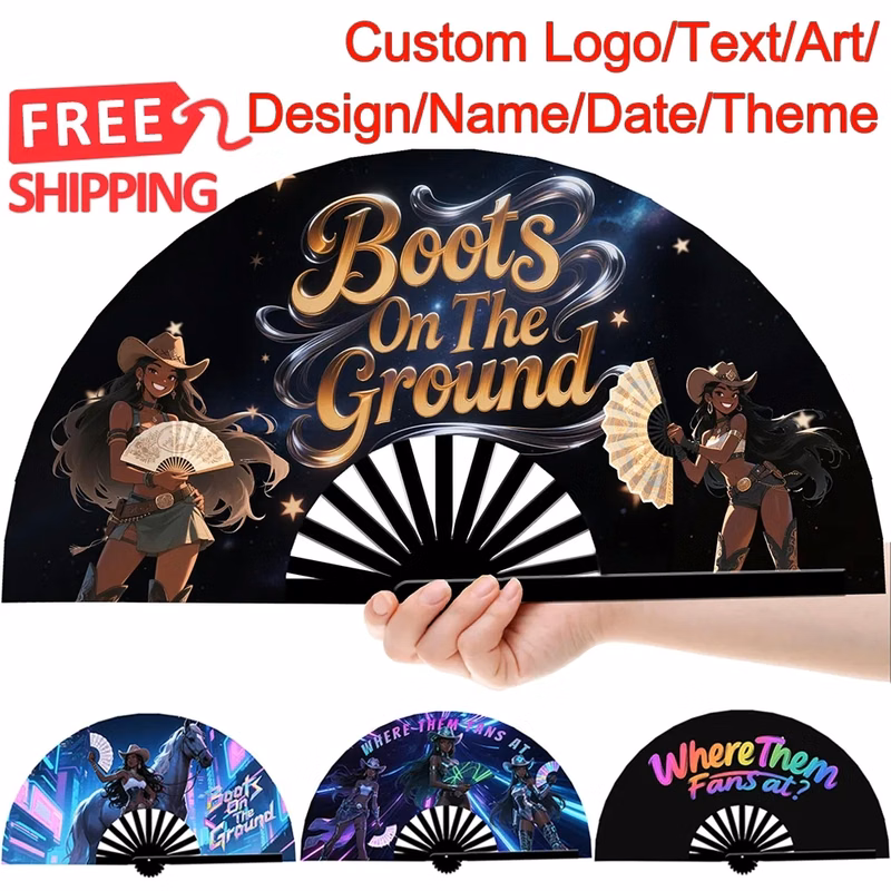 Custom Boots on the Ground Hand Fan Foldable Cowboy Carter
