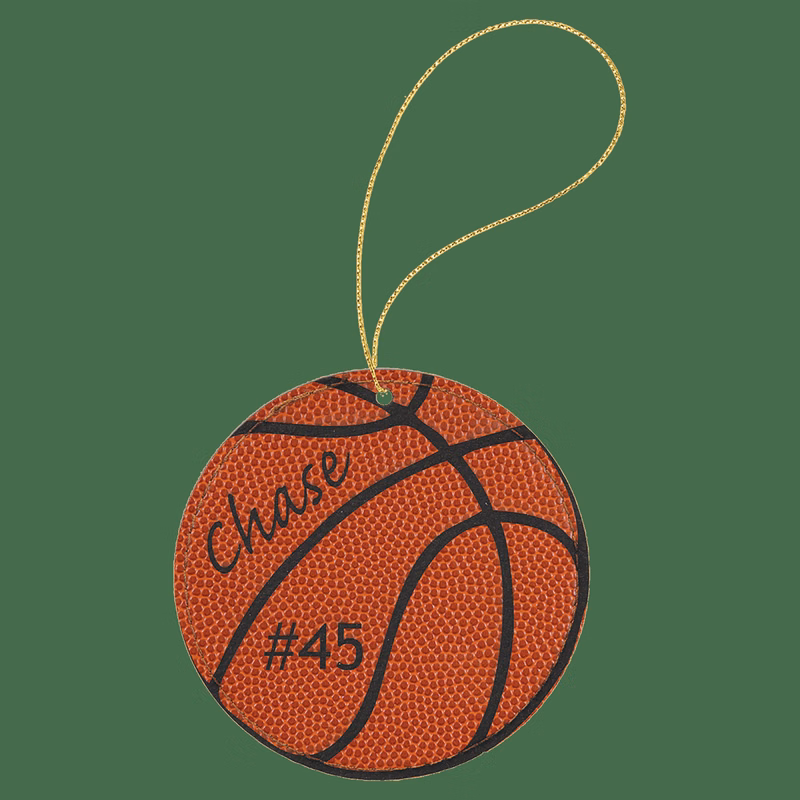 Basketball Leatherette Round Ornament with Gold String