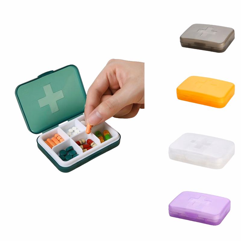 Compact Pill Box With 6 Compartments