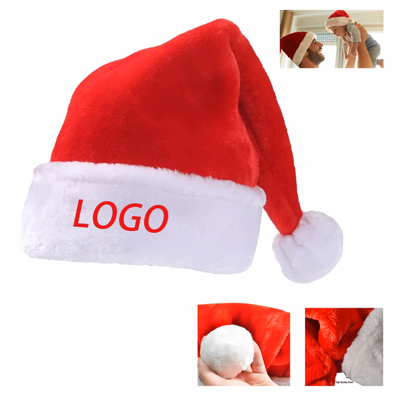 Plush Santa Cap Christmas Hat With Trim MOQ 50pcs