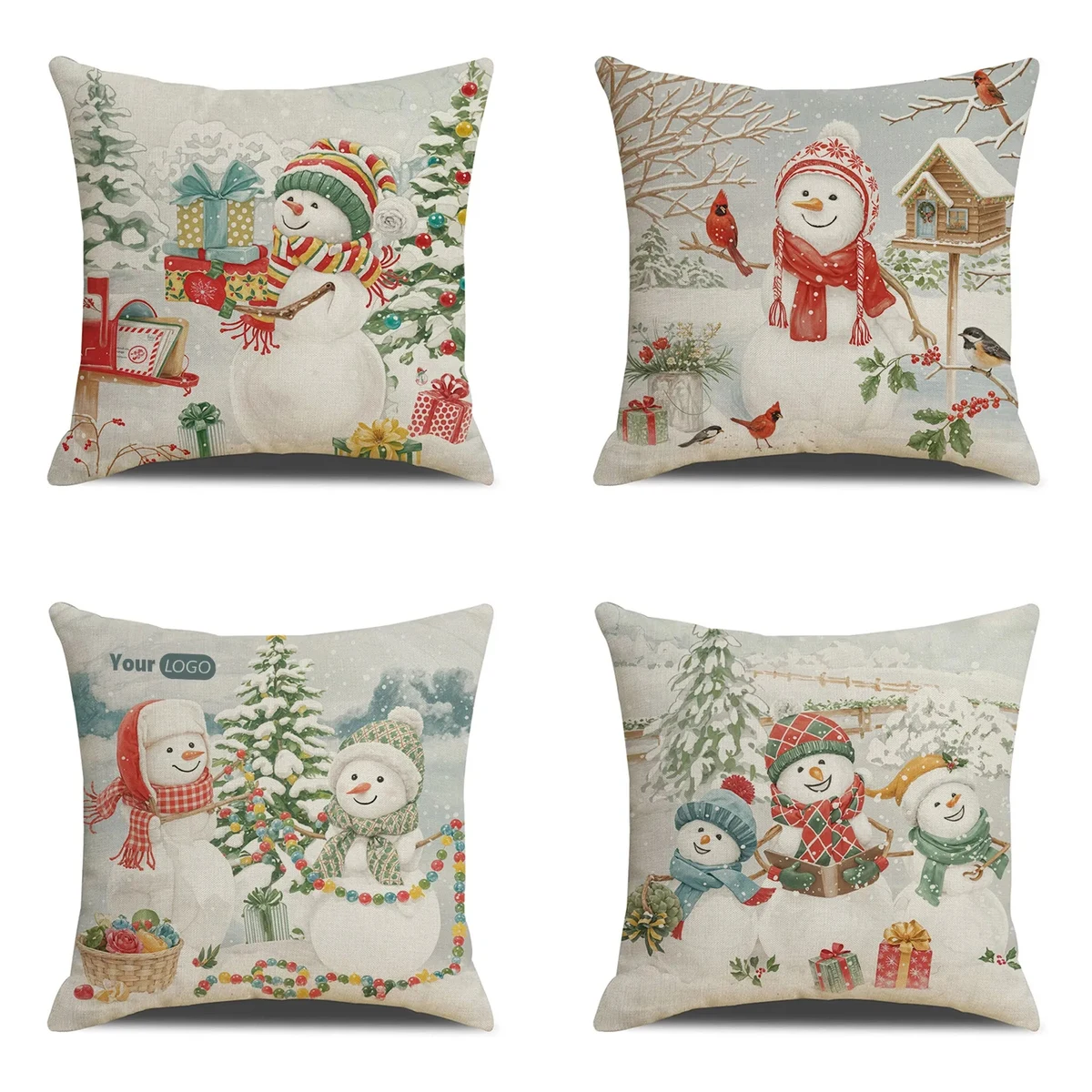 Flax Christmas Snowman Printed Pillowcase 1