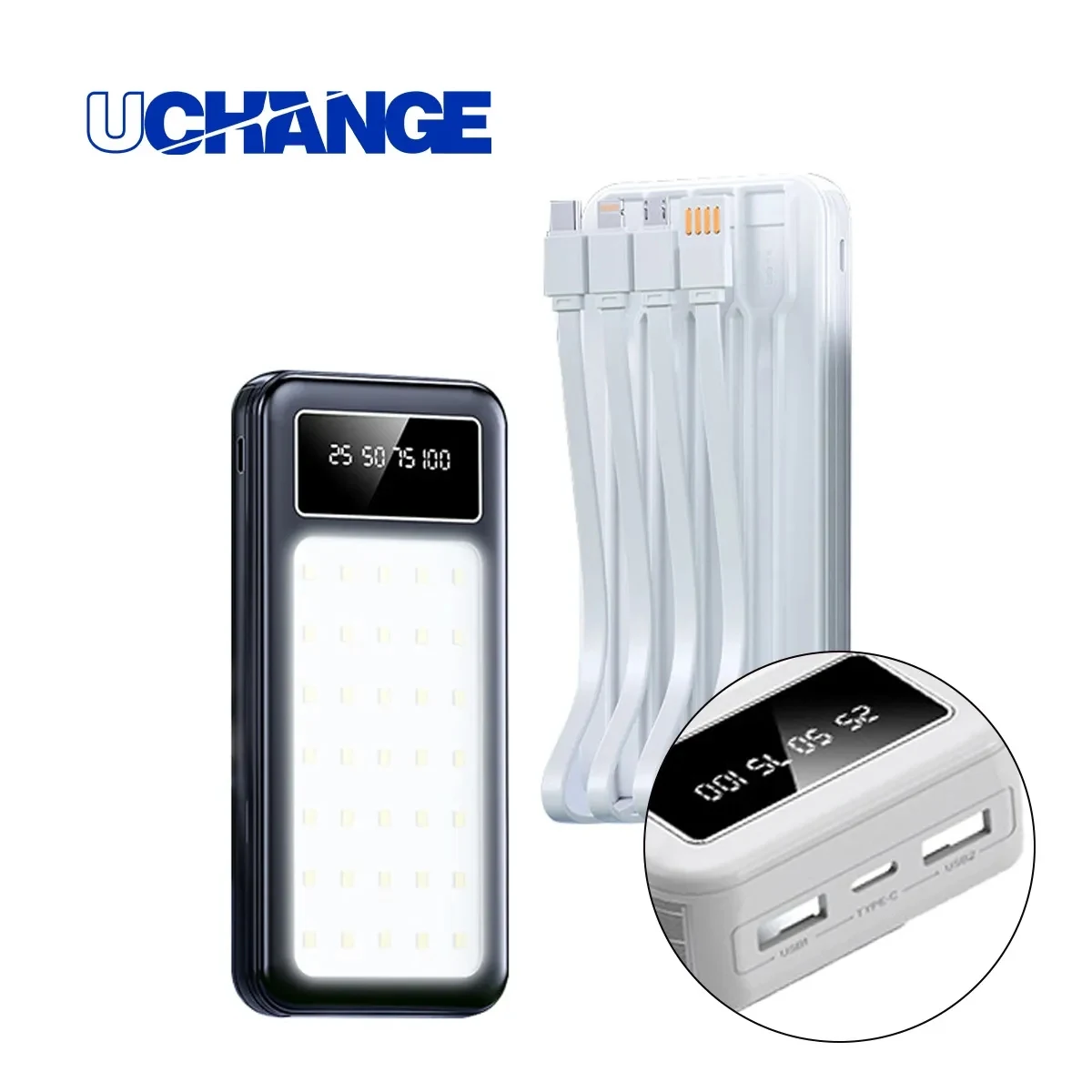 Multi-Function Power Bank With LED Light & Cables 1
