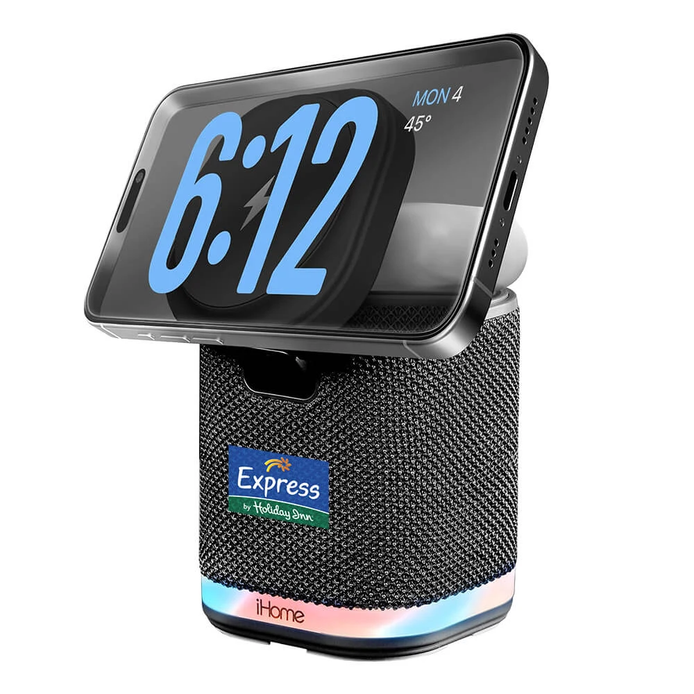 iHome Dual Wireless Charging Stand with Bluetooth Speaker 1