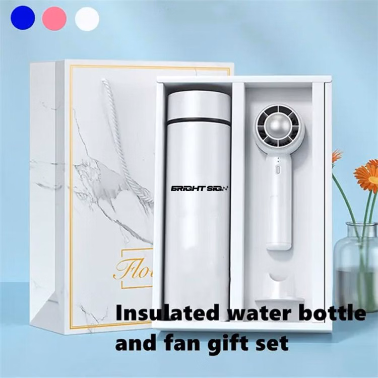 Stainless Steel Insulated Water Bottle and USB Fan Gift Set
