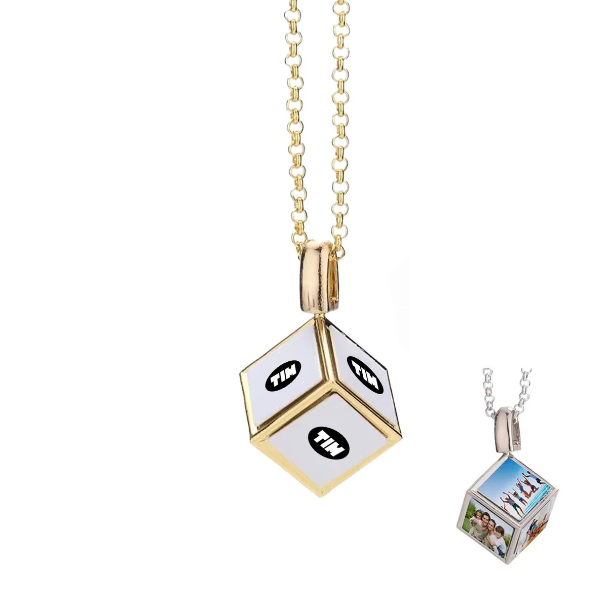 Blank Metal Jewelry Dice Square Pendant Necklace 1