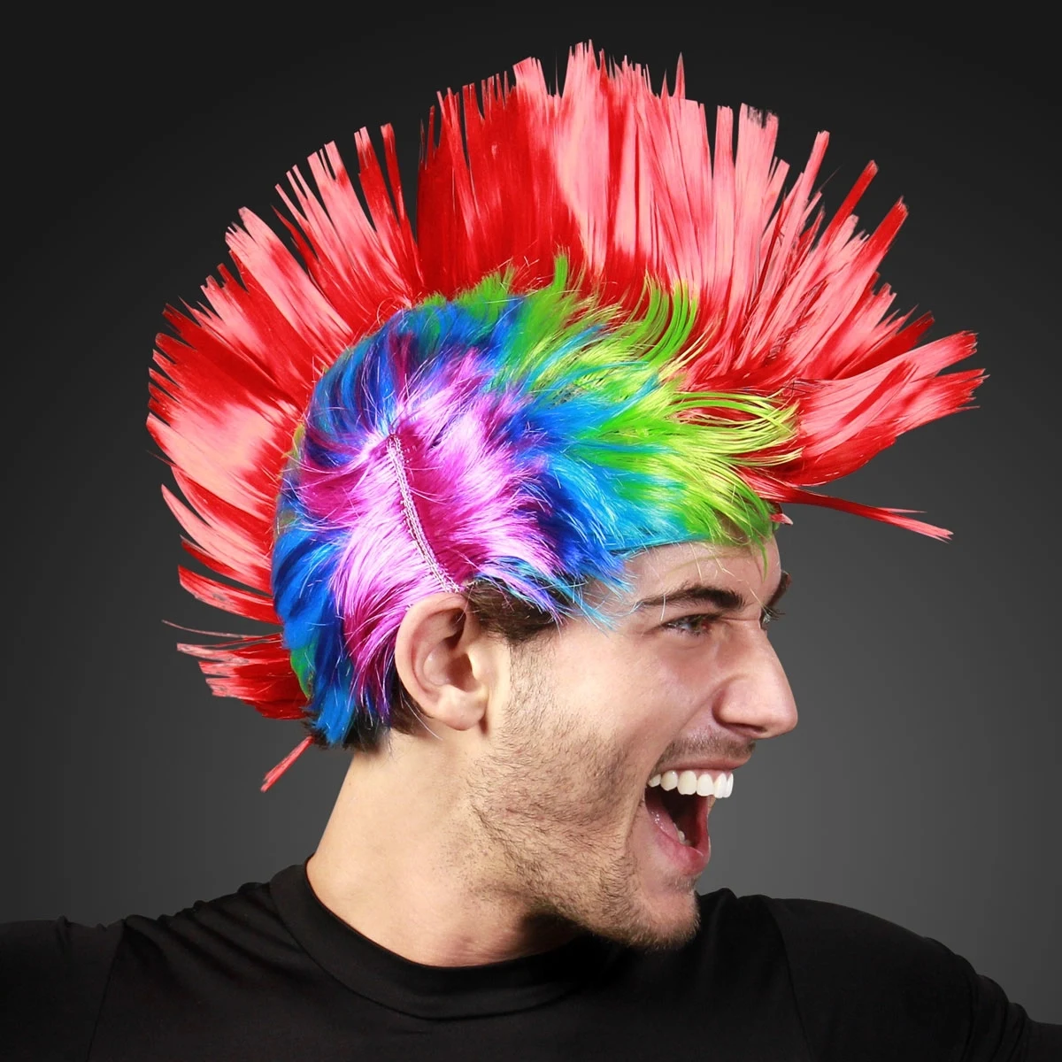 Punk Rock Mohawk Wig with Blinking Red LED 1