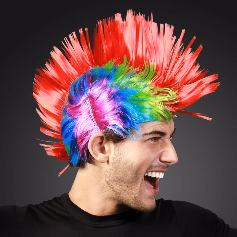 Punk Rock Mohawk Wig with Blinking Red LED