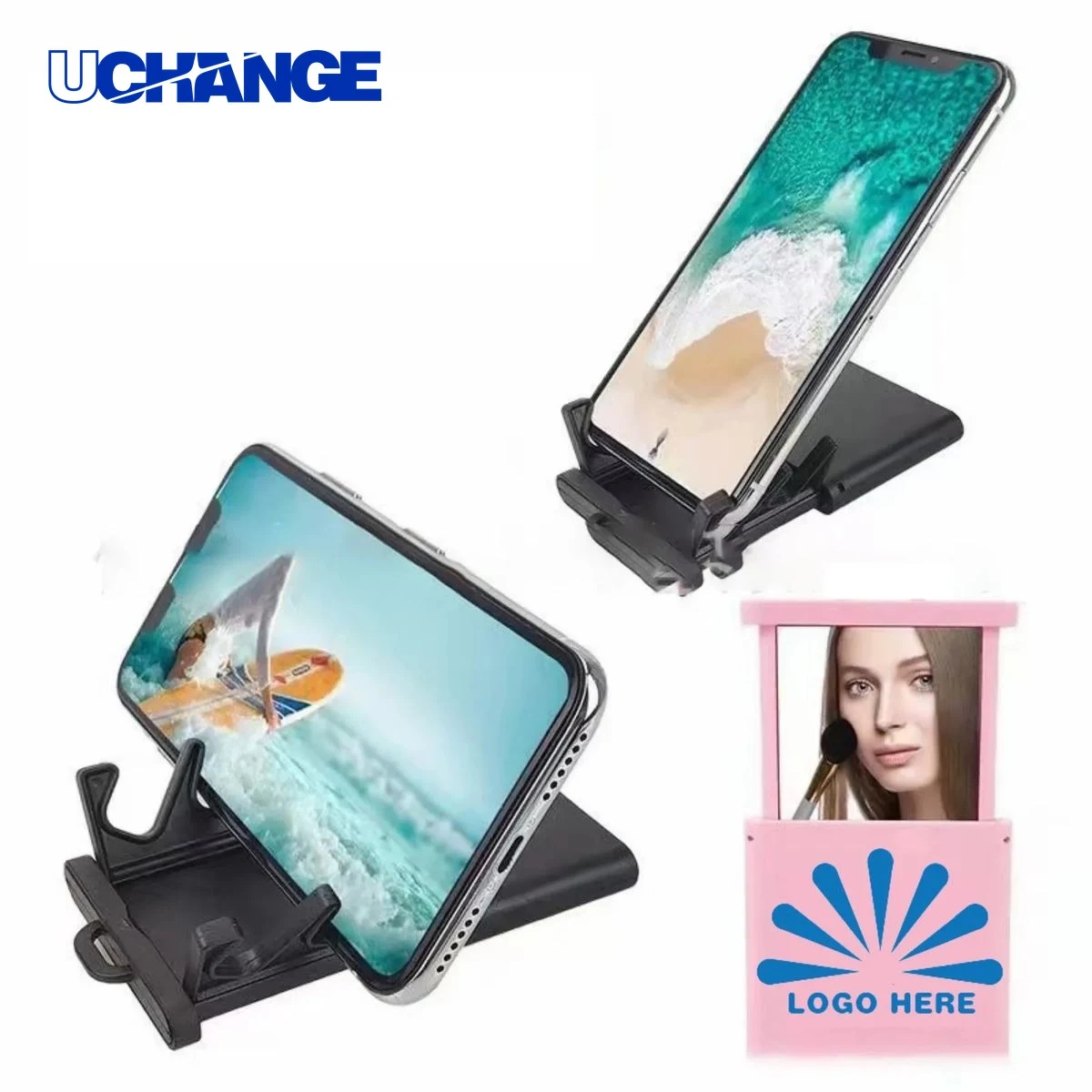Foldable Phone Holder with Makeup Mirror 1