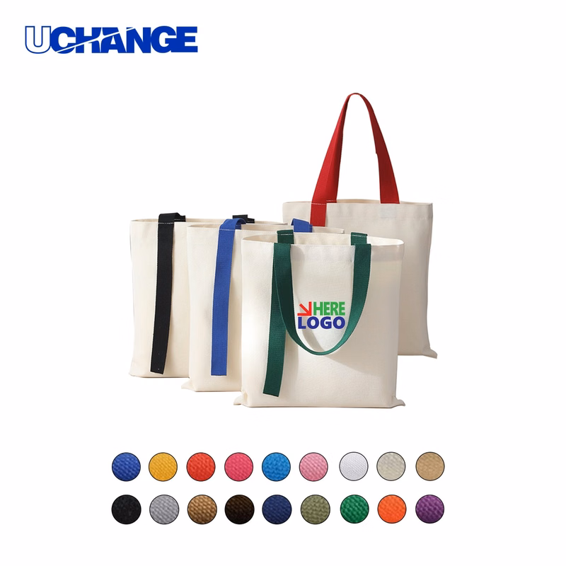 Cotton Canvas Tote Bag with Color Handle