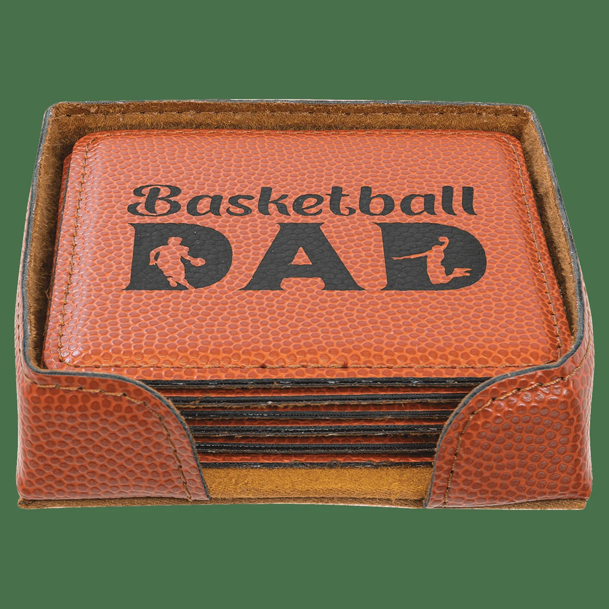 4" x 4" Basketball Square Leatherette 6-Coaster Set 1