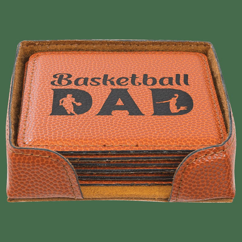 4" x 4" Basketball Square Leatherette 6-Coaster Set