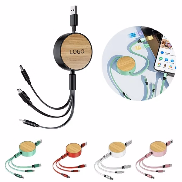 Bamboo 3-In-1 Retractable Charging Cable