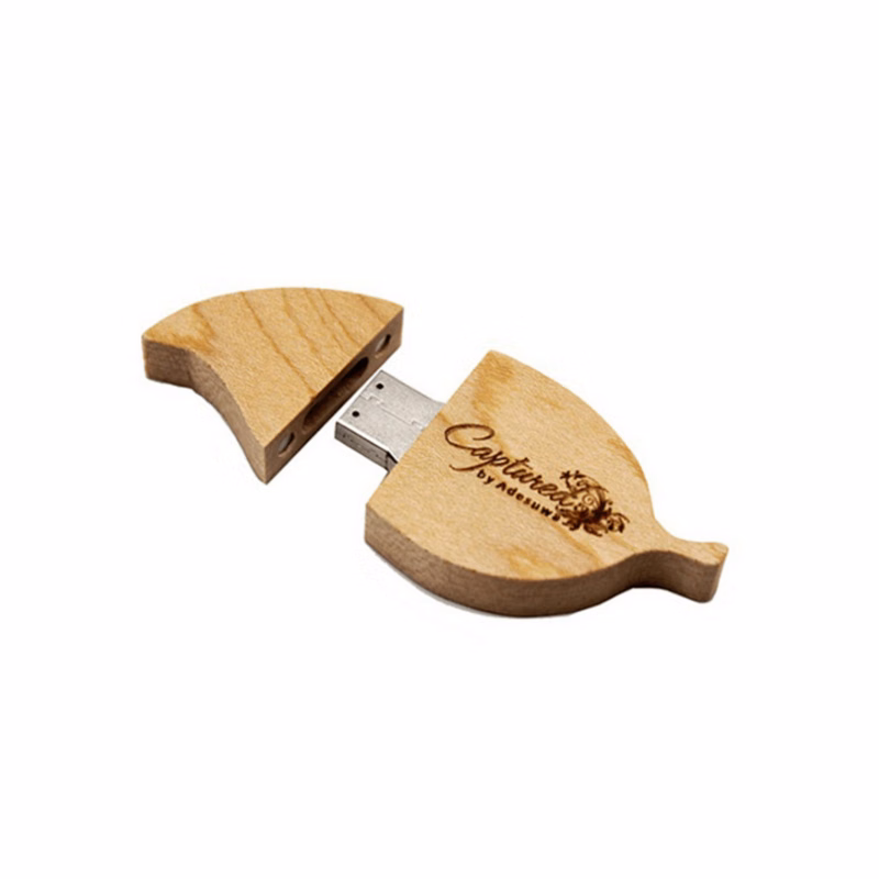 Eco-friendly wooden leaf-shaped flash drive