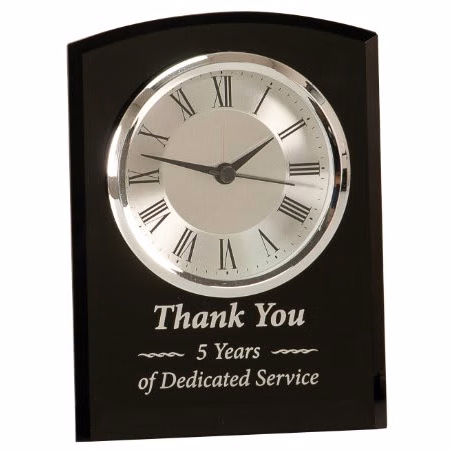 6" Black Glass Arch Clock, Self
