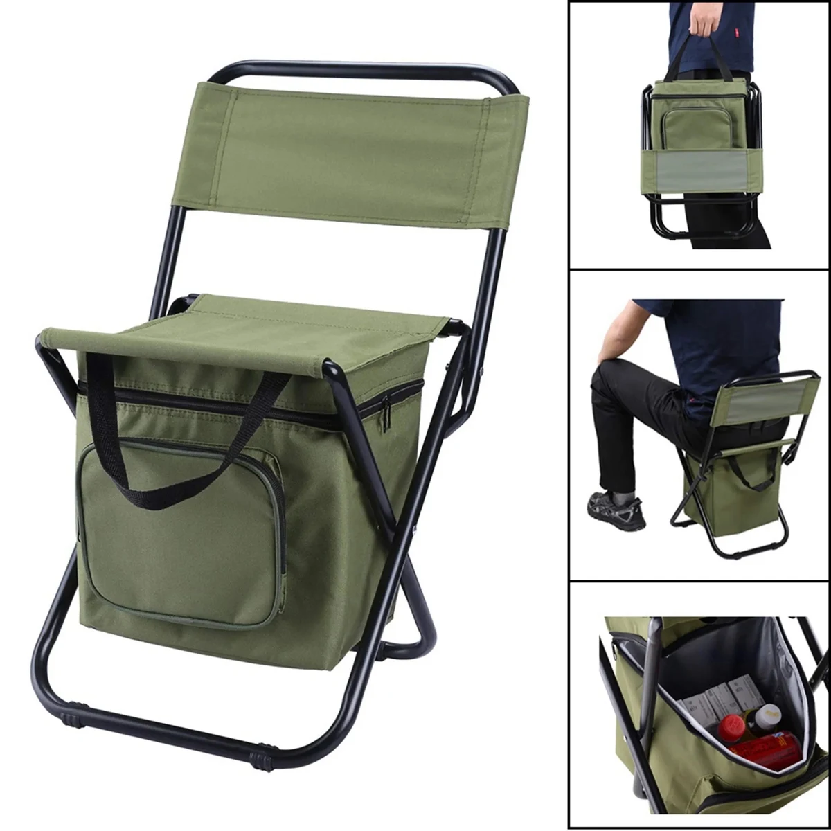 Folding Stool Backpack Insulated Cooler Bag 1