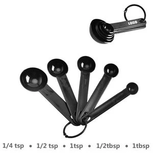 Versatile 5 In 1 Black Measuring Spoon Set With Clear Volume Markings 1
