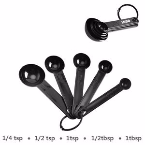 Versatile 5 In 1 Black Measuring Spoon Set With Clear Volume Markings