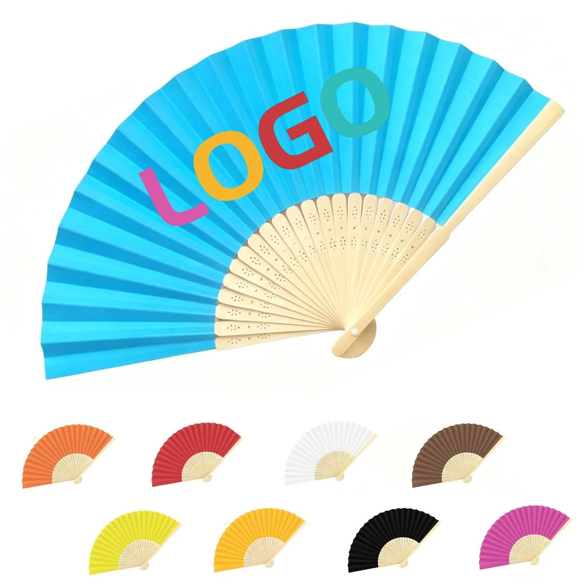 8 Inch Folding Bamboo Fan with Colored Paper Canopy 1