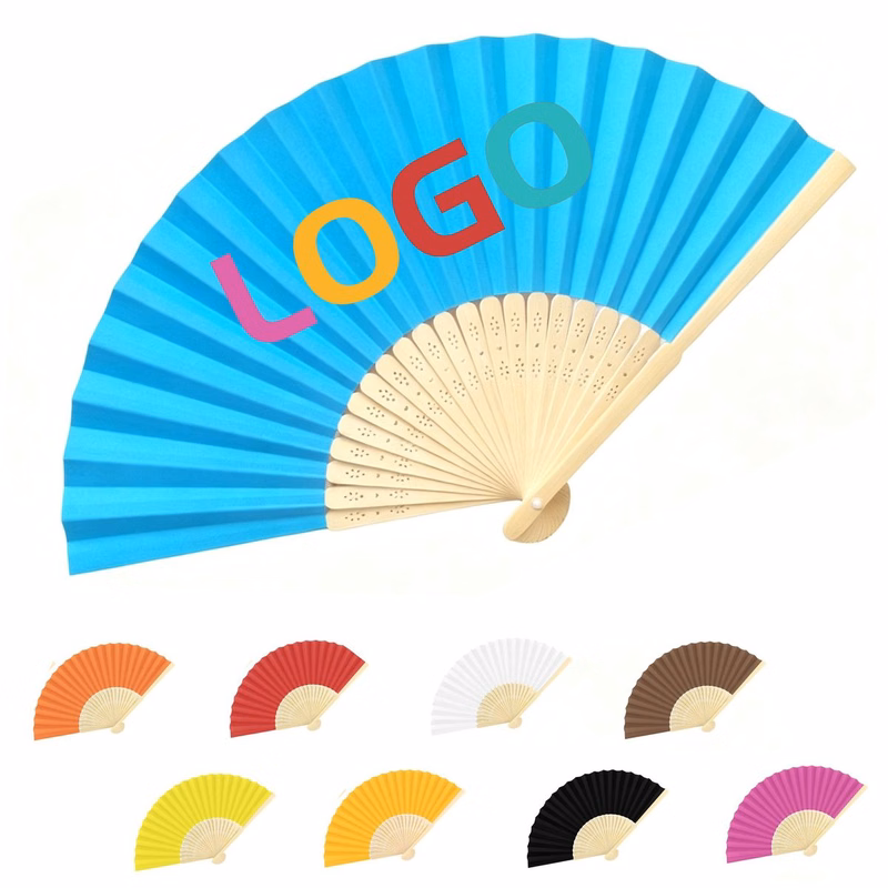 8 Inch Folding Bamboo Fan with Colored Paper Canopy