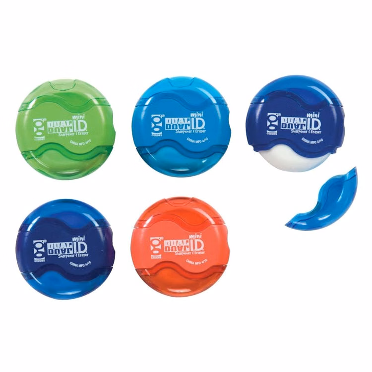 Mini Dual ID Pencil Sharpener and Erasers 24 Pack