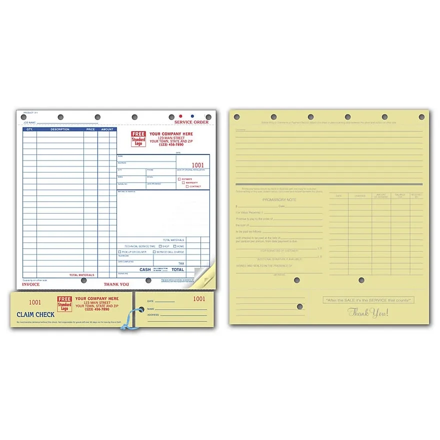 Service Orders, Carbonless, Claim Check, Large Format 1