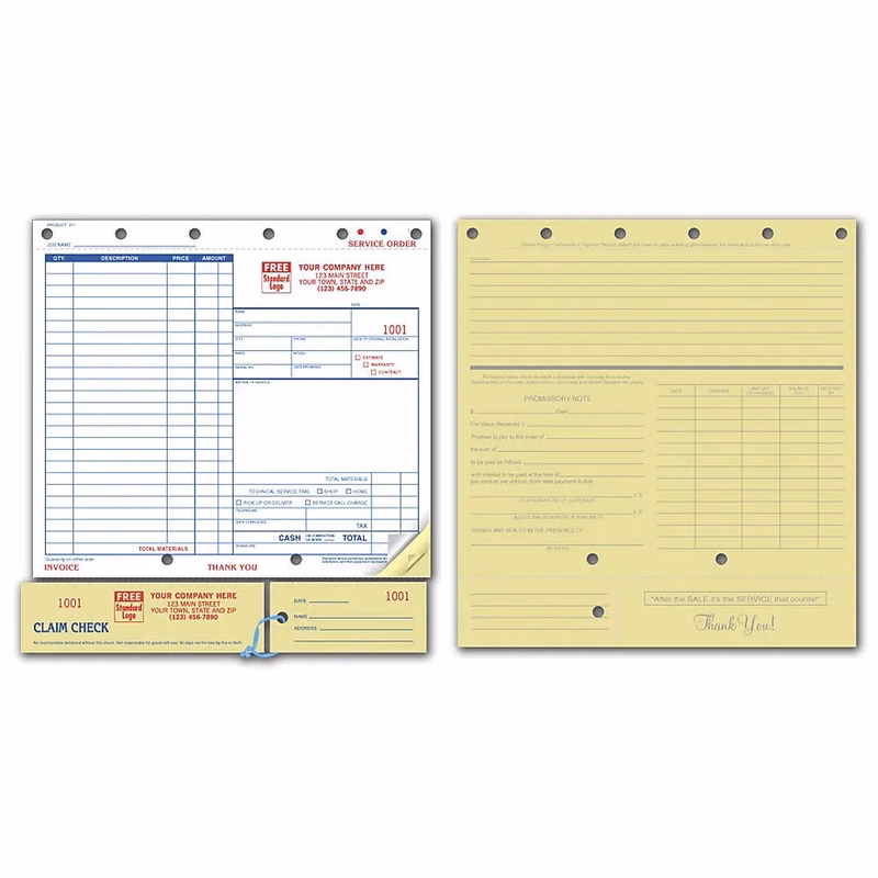Service Orders, Carbonless, Claim Check, Large Format