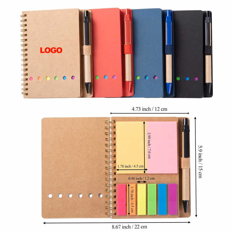 A6 Spiral Notebook With Pen With Sticky Notes