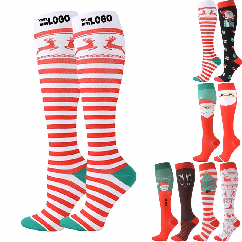 Christmas Knee High Outdoor Sport Athletic Socks