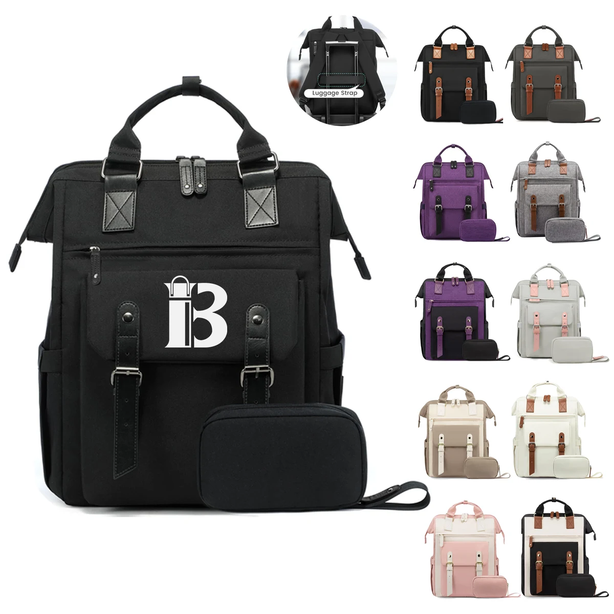 Large Capacity Polyester Laptop Backpack w/ Pouch 1