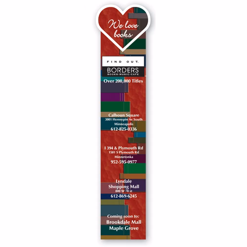 USA Made Thermal Laminated Heart Top Bookmark (1.75"x7.75")