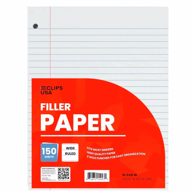 Filler Paper - Wide Ruled 150 Sheet Count