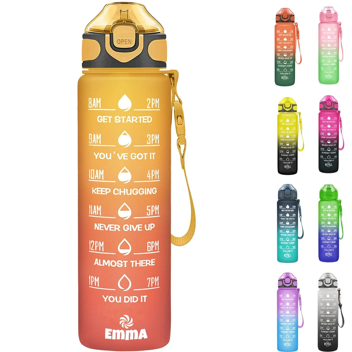 32oz BPA Free Wide Mouth Sports Water Bottle w/ Time Markers 1