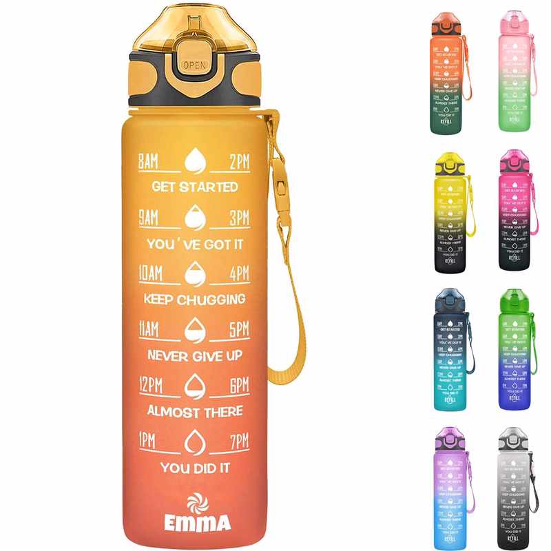32oz BPA Free Wide Mouth Sports Water Bottle w/ Time Markers