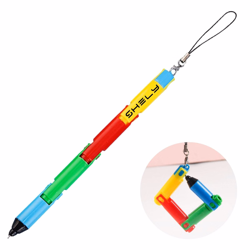Foldable Plastic Puzzle Ballpoint Pen w/ Hanging Chain
