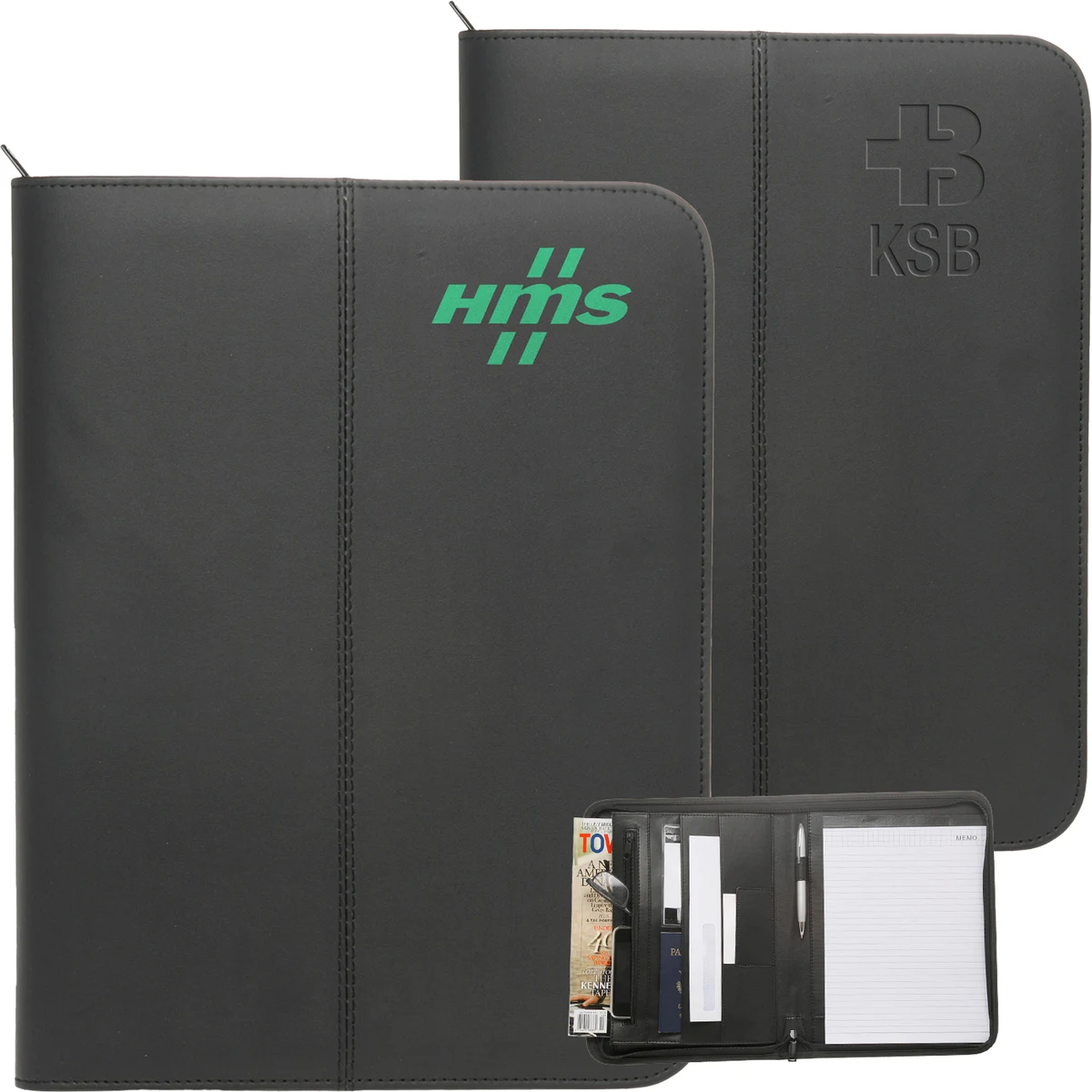 Premium Zippered Leather Portfolio w/ Pen Loop & Two Pockets 1