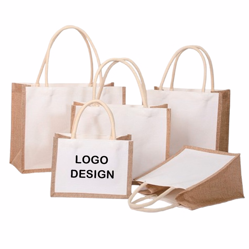 Jute Tote Bag with Canvas Panel