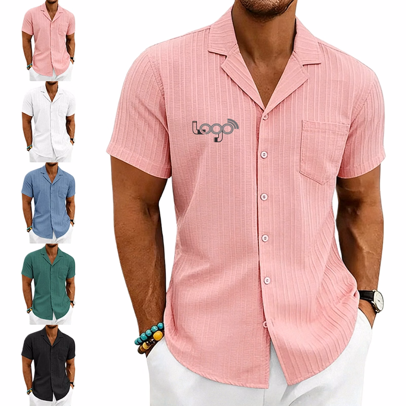 Polyester Cubian-collared Casual Short-Sleeve T-Shirt