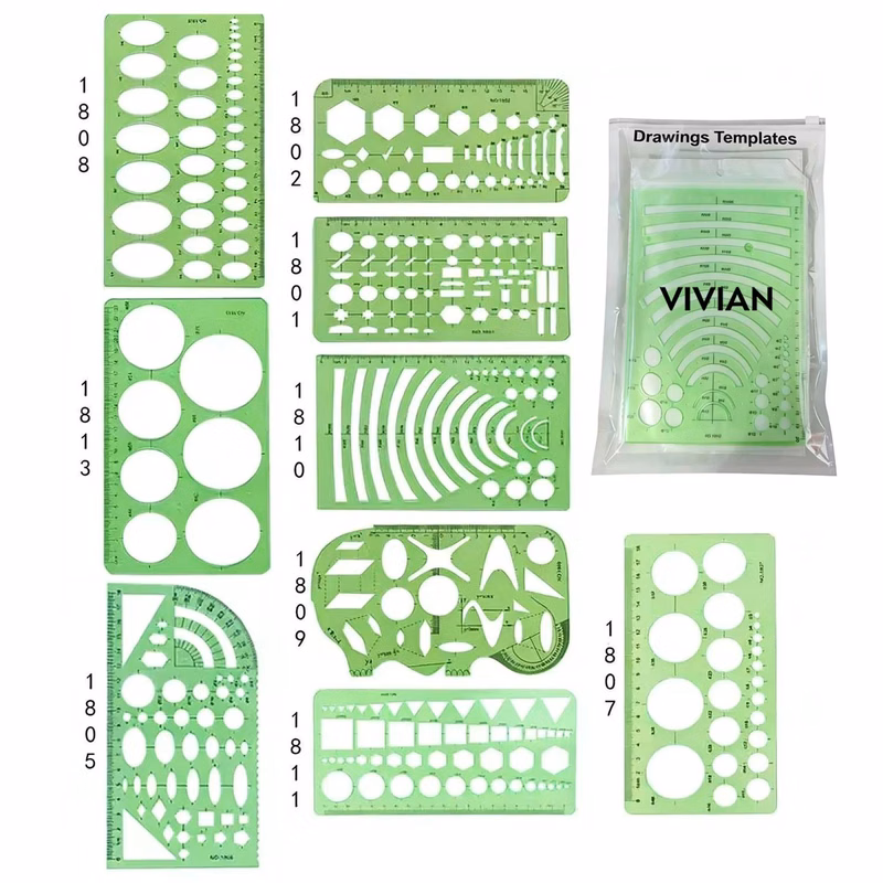 9-Piece Mechanical Drafting Template Set