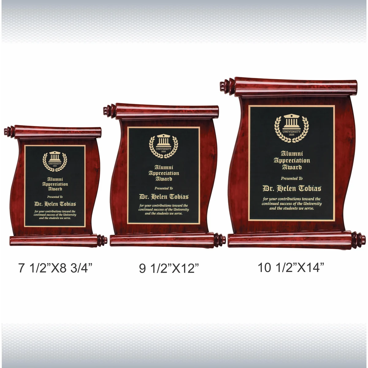 Rosewood Finish Scroll Plaque with Black and Gold Plate 1