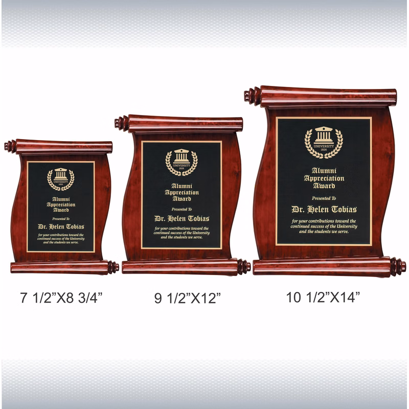 Rosewood Finish Scroll Plaque with Black and Gold Plate