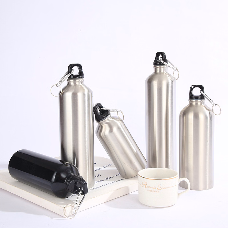 Single-wall stainless steel water bottle with carabiner